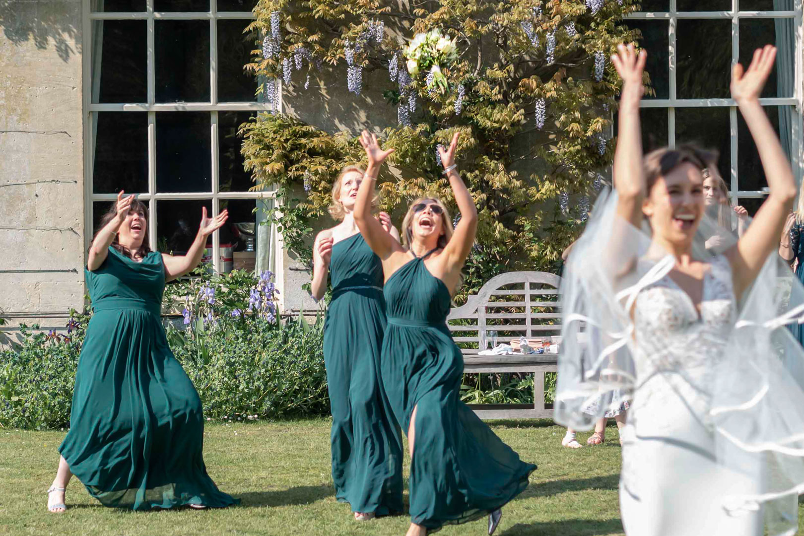 The Wedding Bouquet makes it's way to the bridal scrummage!